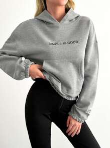 EURMUSE 100%Cotton Women's Letter Print Hooded Sweatshirt - Light Grey - View 5