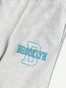 SUMWON 男婴布鲁克林运动套装无袖背心和阔腿慢跑裤夏季休闲街头服饰运动校队字母印花 - 灰色 - 查看 5