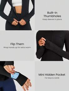 GLOWMODE FeatherFit™ Slim-It Streamline Performance Secure Pockets Zip Up Long Sleeve Jacket Low Impact Yoga Daily Fall