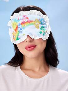 SHEIN X Care Bears 1pc Heart & Rainbow Bear Pattern Satin Eye Mask, Blackout Eye Mask, Sleep Mask, Suitable For Travel & Nap, High Opacity