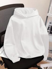 SHEIN Leap Crew 少女休闲简约个性五角星图案黑色长袖连帽宽松加厚时尚百搭卫衣，适合秋冬季节穿着。 - 白色 - 查看 2