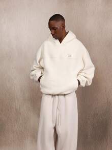 SUMWON Oversized Borg Sherpa Hoodie With Drawstring Plain - Apricot - View 4