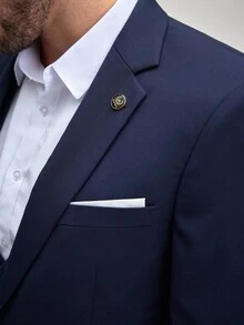 Officeau Darouomo 男士修身商务工作三件套 Drv6158，正式商务，经典富贵风格西装，包含西裤、西装外套和马甲，适合春夏婚礼穿着。 - 藏蓝色 - 查看 9
