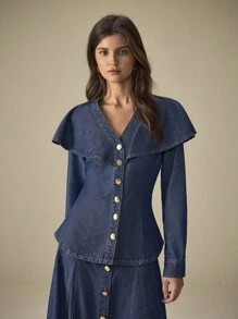 SHEIN Frenchy Minifalda de mezclilla casual de unicolor para mujer - Azul - Ver 4