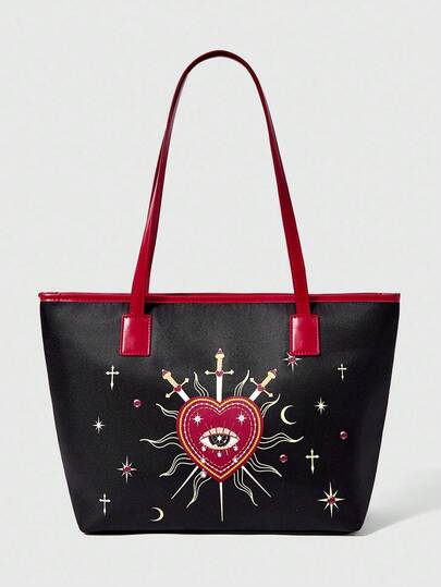 Fairycore 1pc Women's Retro Versatile Large Capacity Tote Bag For Commuting, Item No. 1337053