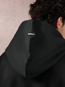 SUMWON Regular Trendsetting Relaxed Fit Hoodie With Script Embroidery Drawstring Hood Loungewear Comfort Everyday Casual Streetwear Winter Essential Plain - Black - View 6