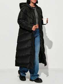 EURMUSE Solid Color, Asymmetric Zip-Up, Winter Coats - Black - View 7
