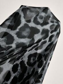 SHEIN LUNE Plus Size Women Leopard Print Lightweight Adjustable Sleeve Long Jacket - Grey - View 14