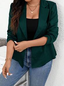 SHEIN Essnce Vêtements d'automne pour femmes grandes tailles, nouveau style français, mode décontractée, élégante pour le travail, retour à l'école, vêtements pour enseignants, tenues professionnelles, fierté, hauts noirs, tenues de bureau décontractées, salopettes, hauts pour sortir, blazers noirs - Vert sapin - Voir 4