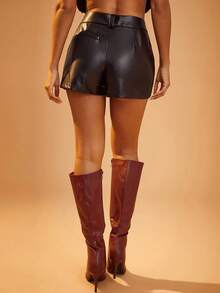 Hauture 女士纯色高腰短裤，适合通勤 - 黑色 - 查看 4