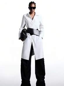 LYSMO 2025 New Arrive Minimalism Fall Winter Women's Casual Commuter Solid Color Front Button Mid-Length Dress - White - View 5