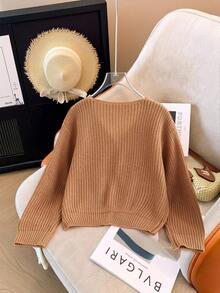 SHEIN Damen V-Ausschnitt einfarbiger Strickjacken-Pullover, dicker kurzer Strick-Top für Herbst/Winter