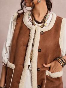 Freevana Gilet in camoscio e pile per donne taglie forti, casual per vacanze