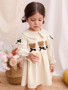 Blossori Baby Girls' French Elegant Embroidered Collar Long Sleeve Dress Fall Winter - Apricot - View 4