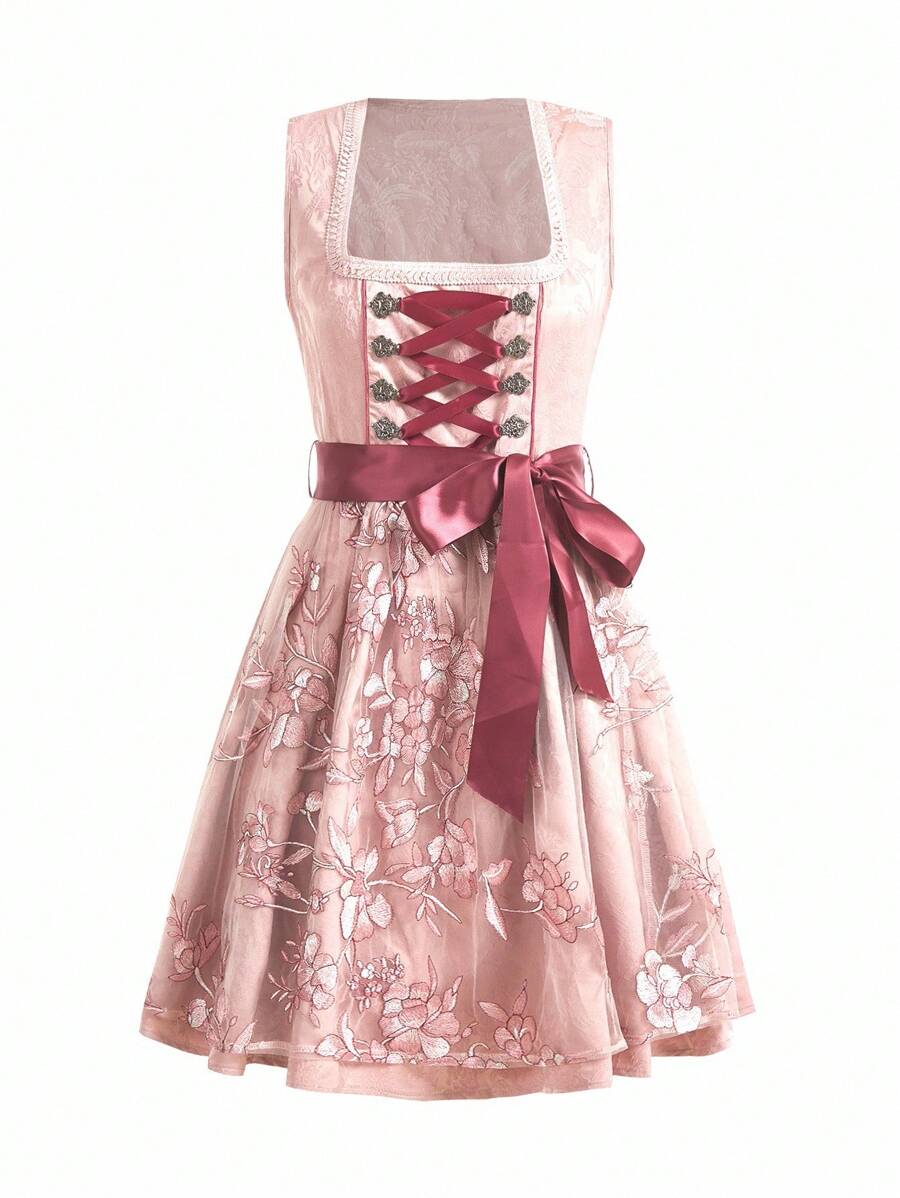 SHEIN Frenchy 女式复古刺绣网眼撞色无袖连衣裙 女式复古 V 领系带腰连衣裙 女士撞色蕾丝短袖方领腰带印花甜美荷叶边下摆连衣裙 慕尼黑啤酒节紧身连衣裙 慕尼黑啤酒节连衣裙 慕尼黑啤酒节紧身连衣裙 慕尼黑啤酒节节日 女式优雅复古蕾丝拼布无袖迷你连衣裙 慕尼黑啤酒节紧身连衣裙上衣