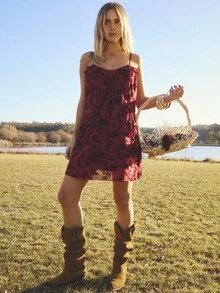 Aralina Summer Winter Ruffle Animal Print Sexy Pink Mini Dress - Red - View 3