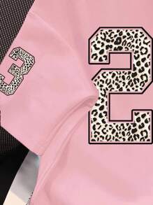 SHEIN Camiseta holgada de punto con estampado de leopardo y estrella 23, estilo deportivo y casual para adolescentes, estilo minimalista adecuado para el verano - Multicolor - Ver 5