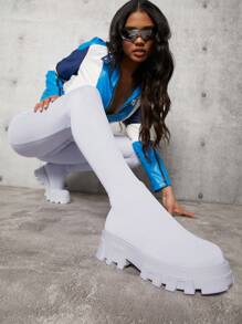 SHUZIA Round Toe Lug Sole Slip On Sock Boots - Grey - View 2