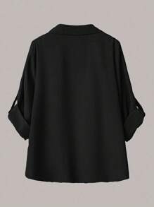 Linhara Plus Size Women's Casual 2 Pieces Set, Solid Color Turndown Collar Single-Breasted Casual/Work Shirt And High Waist Loose Wide Leg Pants Suit Fall Cloth For Women