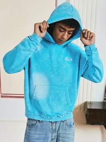 SWAVVY Men's Casual Hooded Sweatshirt With Embroidered & Spray Painted Designs, Long Sleeve, Spring/Autumn, For Fall Winter - Blue - View 4