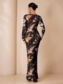 Shutterstock Glamance Women's Extra Long Dress, Black, For Autumn/Winter Party - Black - View 2