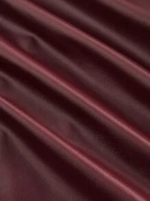 SHEIN MOD 女款收腰立領酒紅色人造皮革夾克，秋季優雅通勤上班，秋冬/萬聖節/哥德風/西部風/商務休閒/電音派對 - 酒紅色 - 查看 5