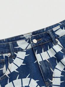 ROMWE MEN Street Life Celana Jeans Kasual Pria Model Kaki Lebar dengan Saku dan Motif Kaki Seribu - Biru - View 3