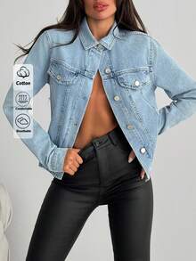 EURMUSE Women's Casual Washed Fitted Denim Jacket - Medium Wash - View 7