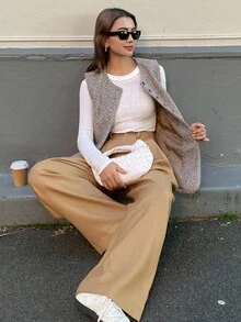 DAZY Veste sans manches avec taille cintrée pour le jardinage, veste décontractée. Veste ajustée et élégante pour femmes - Gris - Voir 5