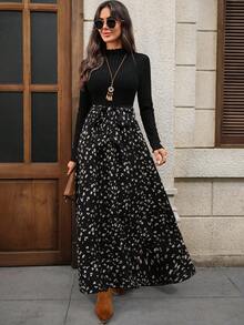 EMERY ROSE Women's Floral Print Stand Collar Elegant Long Sleeve Dress Maxi Long Sleeve Dress Long Casual Dress Animal Print Maxi Dress Modest Maxi Dress Black Tie Waist Maxi Dress Fall Clothes For Women,Fall Dresses For Women,Dresses For Women Elegant  Dresses For Women Elegant  Dresses For Women Elegant