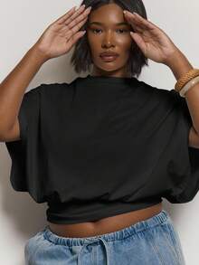 MUSERA توب مناسب للخصر بأكمام خفافيش، أنيق للعطلات والإجازات والحفلات والمناسبات الاحتفالية، مقاسات كبيرة - الأسود - مشاهدة 5