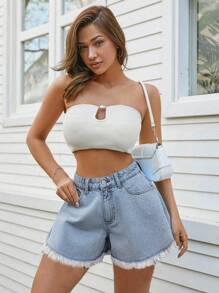 EURMUSE Short mini suelto con dobladillo deshilachado, 99% algodón - Lavado ligero - Ver 4