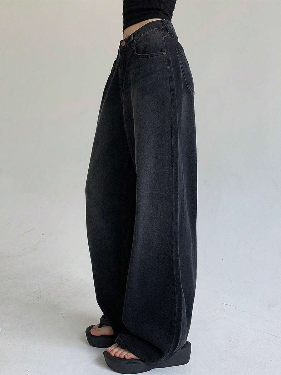 DAZY Loose-Fit Wide Leg Denim Pants,Baggy Jeans - Black - View 1