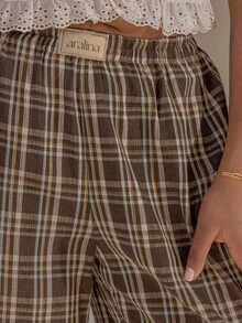 Aralina Curve Fall Winter Western Stolkhom Style Plaid Gingham Straight Leg Pant With Contrast Floral Print Internal Waistband - Multicolor - View 5