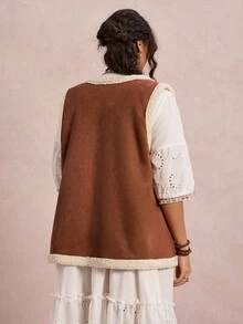 Freevana Gilet in camoscio e pile per donne taglie forti, casual per vacanze