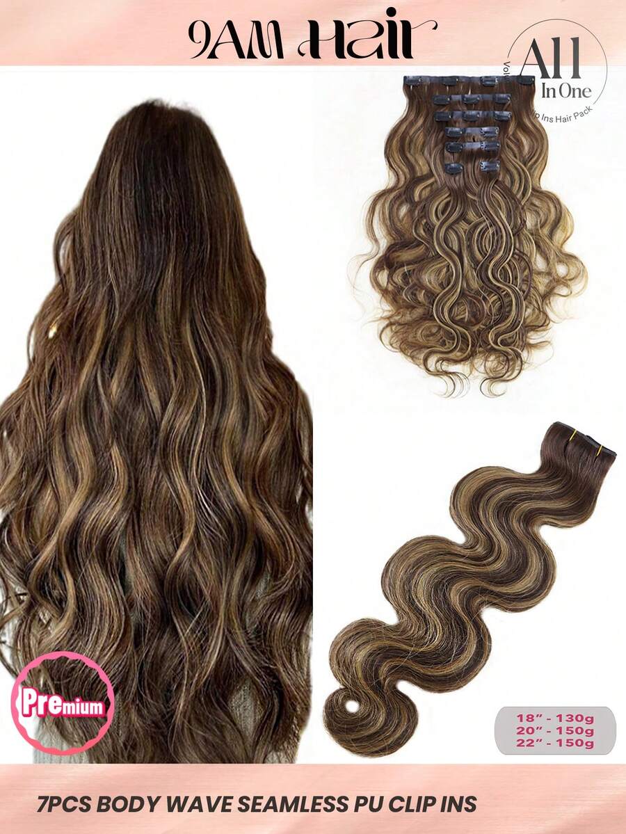 Seamless Clip Ins 7 chiếc Body Wave TP4/27# Nâu đậm & Nâu caramel 130g/150g Tóc nối kẹp PU liền mạch nguyên đầu 100% Tóc người Remy kẹp vô hình HQ căn chỉnh biểu bì Double Drown - S4/27 - Xem 1