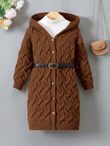 SHEIN Cárdigan holgado con capucha para niña - Café integral - Ver 4