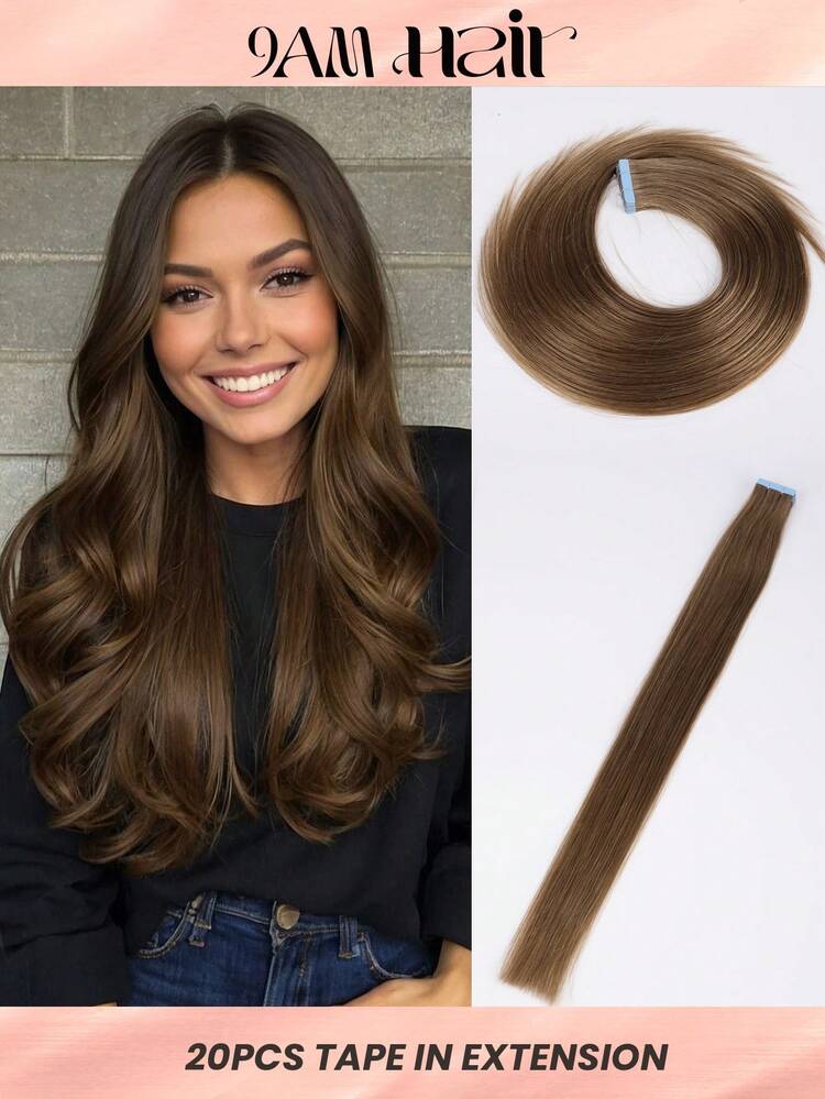 20pcs 50g Tape In Hair Extension, 100% Human Hair Extension For Salon Silky Seamless Invisible, Invisible Tape 10# Medium Golden Brown Color, For Thinning Hair Woman Natural Look Top Salon Quality ,Back To School Season  ,Holiday Shopping Season, Can Be Reused ,For Fine Or Thin Hair ,Add Volume Halloween Costumes - S10 - View 16