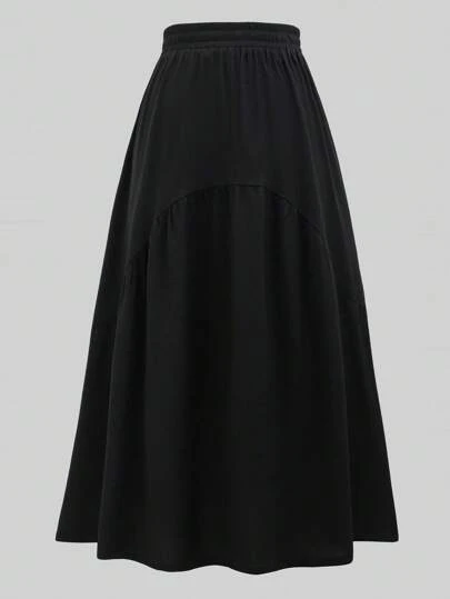 Lacomfia 大码女式休闲纯色简约A字黑色半身裙