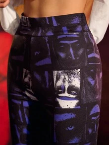 The Nun X SHEIN Women's Figure Graphic High Waist Leggings - Black - View 6