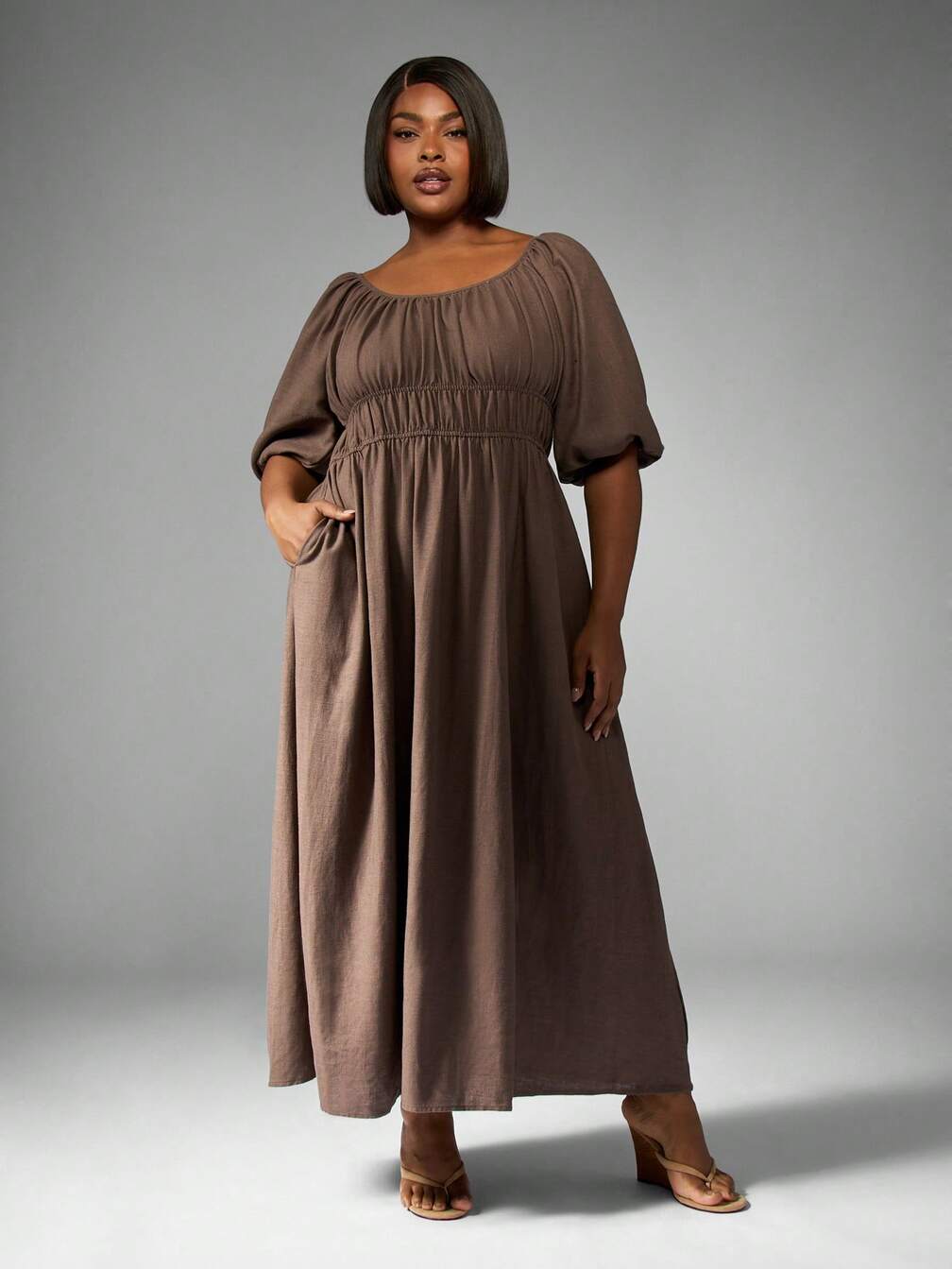 long sleeve empire waist dress plus size Unique Vintage Plus Size Long Sleeve Empire Waist Maxi Dress
