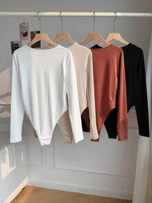 SHEIN EZwear 4件套女士休闲简约长袖圆领紧身衣 - 彩色 - 查看 2