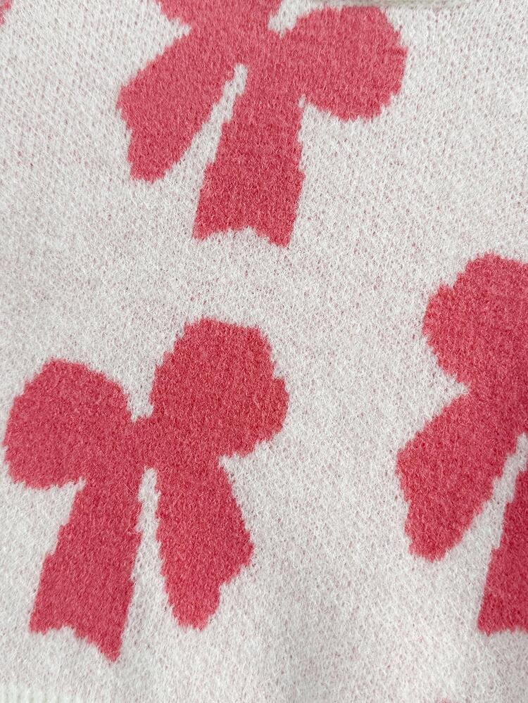 Baby Girls' Bow Jacquard Casual Pullover Sweater, Autumn/Winter - Beige - View 7