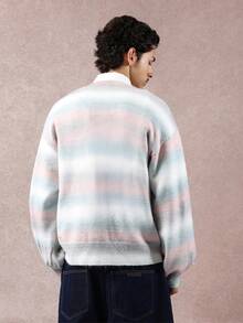 SUMWON Regular Gradient Fade V Neck Knit Sweater Pastel Color Block Winter Casual Long Sleeve Jumper Soft Cozy Pullover