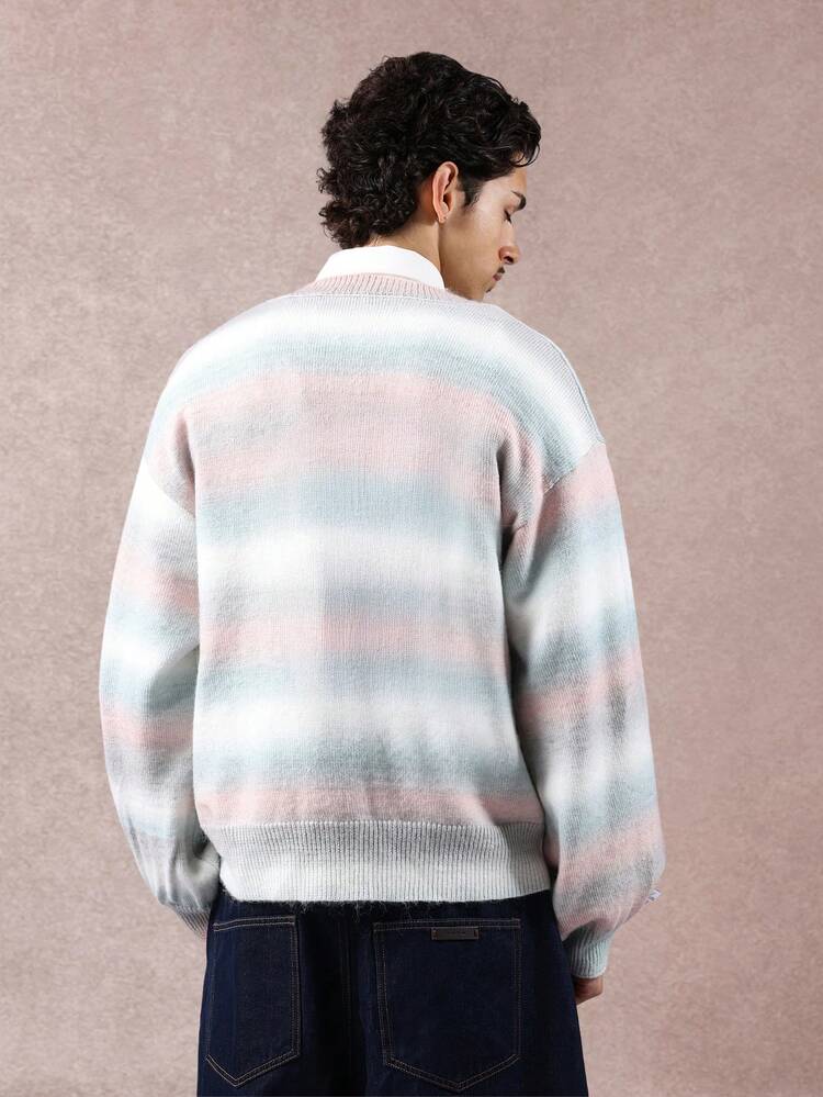 Strickpullover mit V-Ausschnitt und Farbverlauf und geripptem Besatz