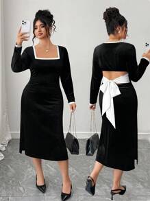 Elenzga Plus Size Women's Casual Dress, Suitable For Party, Gathering, Street, Chinese Style, Vacation, St. Patrick's Day, Easter, Valentine's Day, Christmas, Thanksgiving, Loose And Comfortable, Versatile, Slimming, Fashionable, Spring/Summer, Independence Day Fall Cloth For Women - Black - View 4