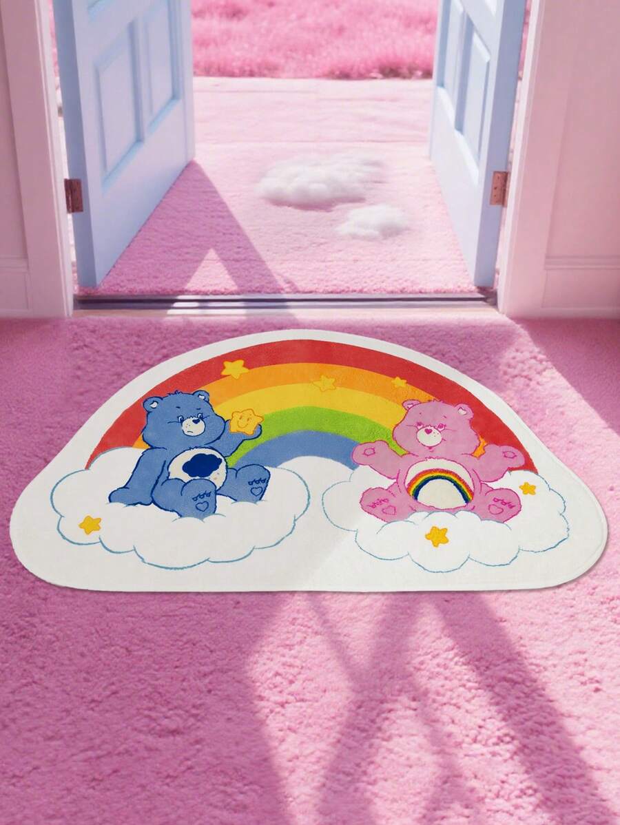 SHEIN X Care Bears 1 件彩虹心熊图案地毯,粉色/蓝色,多种尺寸,防滑背衬,柔软毛绒表面,适合家居装饰、入口通道 - 彩色 - 查看 1