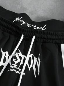 PAVTROS Manfinity Streetrush Casual Striped Print Drawstring Men's Sweatpants Men Wide Leg Pants With Side Stripes Men Track Pants Men Streetwear Track Pants Men Graphic Print Track Pants Men Black And White Track Pants