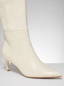SHUZIA Women Everyday Basic Minimalist Comfortable Zip-On Knee-High Heeled Boots - White - View 6