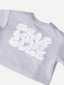 SUMWON Baby Girls Summer Two Piece Set Self Love Slogan Crop Top Wide Leg Jogger Pants Wear Matching Set Comfy Casual Play Set - Mauve Purple - View 7